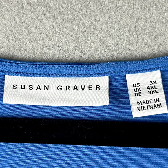 Susan Graver Tunic Top Womens 3X Liquid Knit Blue Puff Shoulder Stretch Casual - Picture 4 of 14